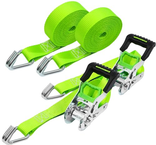 StarLeaparts 25mm x 4m Spanngurte mit Ratsche 2 Stück, 800kg Bruchfestigkeit Zurrgurte mit Ratschen, Seitlicher Einschub Ratschengurte Spanngurt mit Haken für Motorrad, Umzugsgeräte und Fracht, Grün