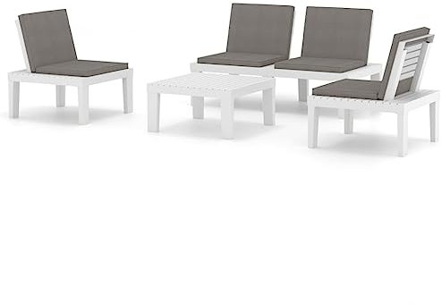 KTHLBRH 4-TLG. Garten-Lounge-Set mit Kissen Kunststoff Weiß Terrassenmöbel-Sets Outdoor-Möbel-Sets Gartenmöbel-Sets für Gärten, Terrassen und Balkone
