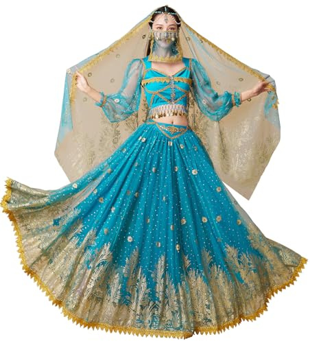 ZYACTU Bauchtanz-Kostüme für Damen, Aladin, Jasmin, Prinzessin, Verkleidung, Party, Halloween, Performance, Kostüme, Cosplay-Outfits