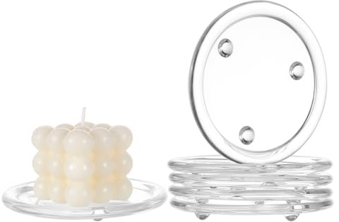 BENECREAT 6Pcs Clear Glass Candle Plates, 5.1 inch Flat Round Glass Candle Holders Tray Plates Holder for Candle Decoration, Dinning Wedding Party Table Centerpiece