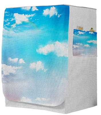Highdi 3D Housse de Protection pour Machine à Laver, Chargement Frontal Housse à La Poussière avec Ouverture Frontale (Capacité S 6~7,5kg,Nuage 4)
