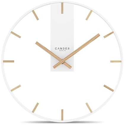 Cander Berlin JOVIA Vintage Wanduhr lautlos 33 cm Metall Holz ohne Ticken groß modern weiß Wohnzimmer Küche