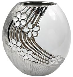 Romimex Vase, Weiß, Silber, Keramik, 18 x 20 x 9 cm