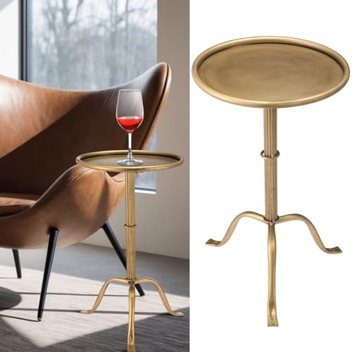 RattanView 1 Pcs Metal Martini Table Bronze Small Round Drink Table12.5 x 12.5 x 27.75 Inches Pedestal Iron Side Tables for Small Spaces Bedroom Living Room