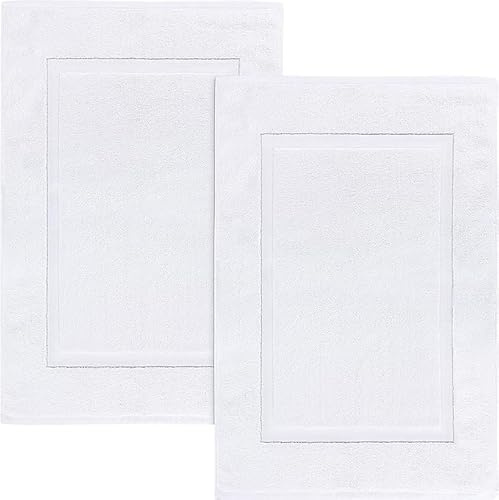Corredocasa Set da 2 Pezzi Tappeto da Bagno in Puro Cotone Bianco, Arredo Elegante per Scendi Doccia, Dimensioni 50x75 cm, Ideale per Alberghi e B&B e Casa con Design Raffinato e Assorbenza Eccellente