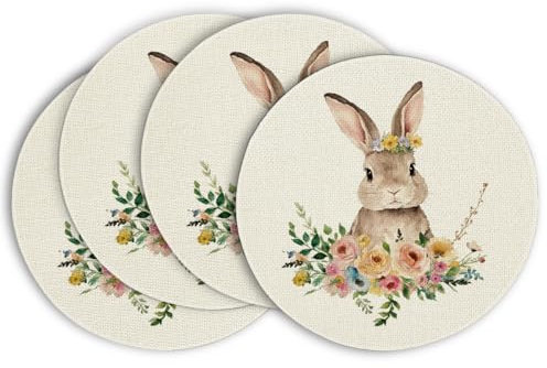 Artoid Mode Hase Blumen 4er Set Platzsets, 37cm Frühling Küche Tisch Dekoration Drinnen Urlaub Party Dekor