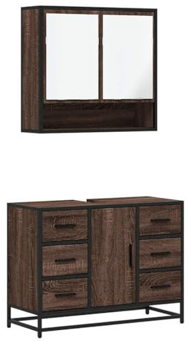 vidaXL 2-TLG. Badmöbel-Set Braun Eichen-Optik Holzwerkstoff, Badezimmermöbel-Set, Badschrank, Waschtischunterschrank, Badezimmerschrank