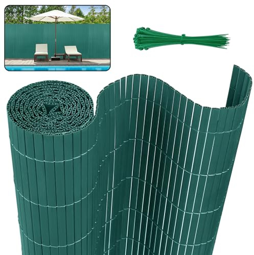 YUENFONG 200x500cm Sichtschutzmatte PVC Sichtschutzzaun Windschutz Gartensichtschutz mit Kabelbindern, für Balkon, Garten, Terrasse, Außenbereich, Grün