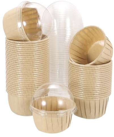sourcing map 50 pirottini per cupcake in alluminio con coperchi, resistenti al grasso, muffin, cupcake, decorazione per matrimoni, feste di compleanno, cachi (rotondi)