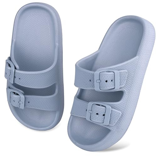 WYSFLY Sandales à nuages pour enfants Sandales plates EVA à double boucle ajustable pour garçons et filles Chaussons d'été Chaussons de douche, de plage et de piscine bleu 35EU