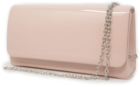 Emila Pochette donna elegante cerimonia di vernice lucida elegante da ragazza signora borsa a mano piccola borsetta sera clutch bag giorno matrimonio color carne Nude