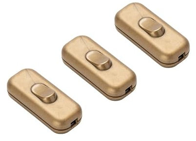 ORION LIGHTSTYLE Interruttore intermedio per cavo a 2 e 3 poli, funzione on/off, interruttore a bilanciere 2 A, per lampade da terra, lampade da tavolo, 3 pezzi (oro)