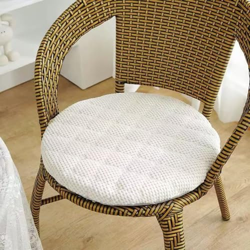Sitzkissen Rund 40cm, Weiche Stuhlkissen 2er set mit Rutschfest Waschbar Cordstoff Sitzauflage Stuhl mit Reißverschluss, Sitzpolster Stuhlauflage für Indoor Esszimmer Küche Outdoor Garten, Weiß