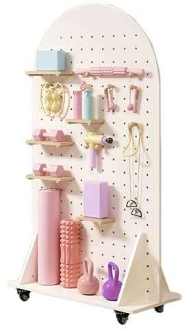 Freestanding Pegboard Organizer with Wheels, Movable Wooden Peg Board Storage Shelves, Retail Display Rack(White)