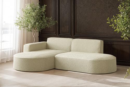 Kaiser Möbel - Ecksofa mit Wohnlandschaft, Eckcouch L Form, Sofa 3-sitzer, Polstersofa, Bigsofa, Bequemes Couch mit Ottomane für Wohnzimmer, Relaxsofa, Weiches Stoff, Modena Studio, Beige, Links