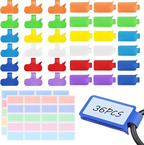 Summerbrite 36 Etiquetas para Cables, con 40 Adhesivas Pegatinas | Rectángulo + Ovalado, Multicolores y Escribibles, Ideales para La Gestión y Identificación de Cables