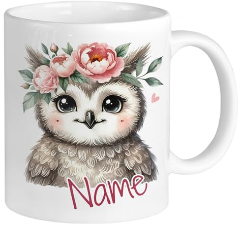 GRAZDesign Personalisierte Tasse Eule mit Namen Kinderbecher Kinder Mädchen