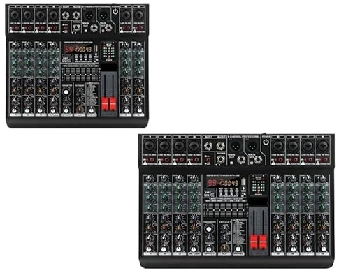 Mesa Mezclas DJ, Mezclador de sonido profesional 6/8 canales 48V Phantom Power 2 AUX Consola de mezclas 99 efectos digitales(8 channel)