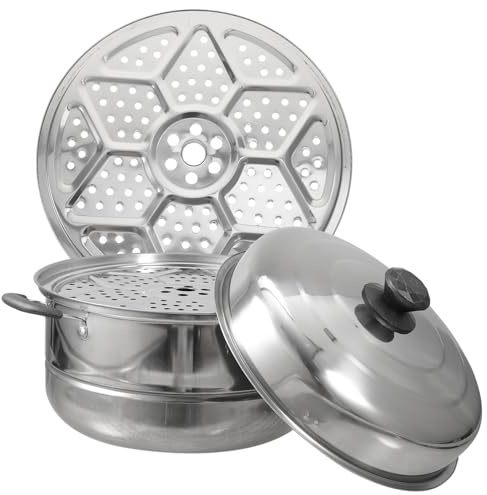 Holibanna Olla Vapor Doble Capa de Acero Inoxidable Olla Multifunción para Cocción y Vapor Compatible con Gas Inducción y Horno Eléctrico Resistente y Antiquemaduras
