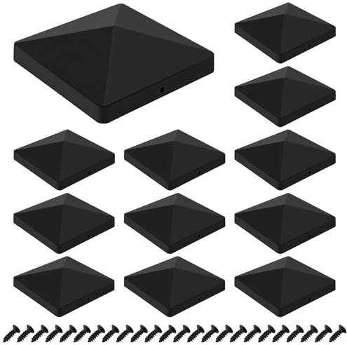 KIBBEH 12 PCS Black Fence Post Caps for 4x4 Square Posts - Deck Post Toppers with 24 Screws Included, Durable Outdoor Post Covers for Fence Post Protection and Decoration