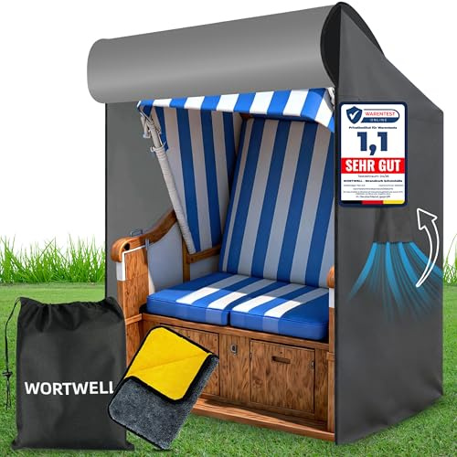 Strandkorb Schutzhülle winterfest Grau 2-Sitzer 600D Oxford Abdeckung Strandkorbhülle Abdeckhaube Abdeckplane wasserdicht 135x105x175/140 cm reißfest wetterfest TPU Beschichtung und Reißverschluss
