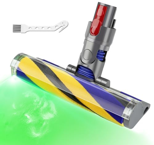 Lemige LED Fluffy Soft Cleaner Head Replacement for Dyson Vacuum V7 V8 V11 Animal V15 Detect V10 Cyclone, Upgrade LED Green Light Anti-Tangle Quick Release Vacuum Attachments Replacement Parts