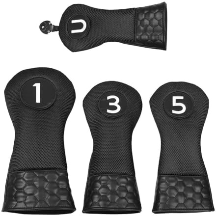 BlissfulAbode Golfklubbans huvudöverdrag set med 4, nät och PU skyddande golfhuvudbonader för trä och användningsklubbar, lätta och slitstarka golftillbehör för män