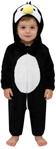 Runhomal Flicka unisex djurdräkt baby flanell jumpsuit höst huvtröja vinter för barn fest pingvin cosplay svart 18–24 månader