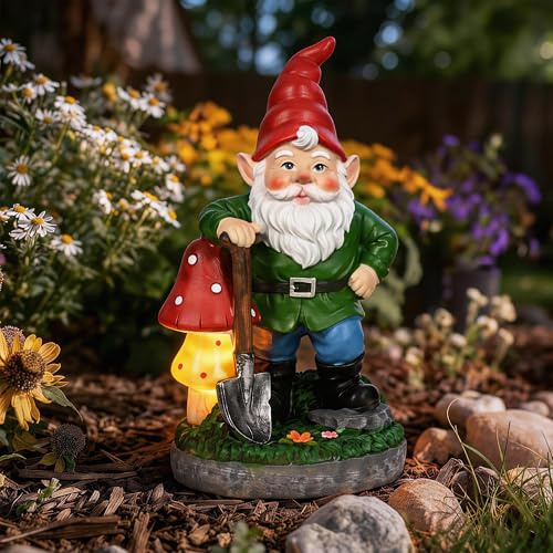 GIGALUMI Solar Garden Gnomes Outdoor 9.8,Solar Gnomes Decorations for Yard,Garden Statues with Solar Lights,Yard Decorations Outdoor,Gnome Garden Decor for Yard,Patio,Lawn and Mom Gifts