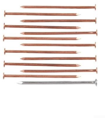 Lot de 12 clous tueurs d'arbre en cuivre de 10,2 cm pour enlever les souches et tuer les racines avec 1 clou pilote en acier inoxydable, pointes en cuivre massif robustes
