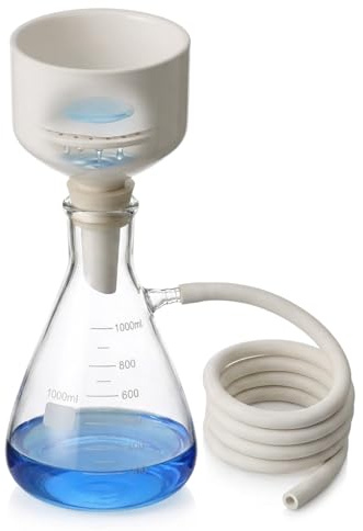 GOVNPJ Buchner, kit di filtrazione sottovuoto, 1000 ml, borosilicato 3.3, imbuto in ceramica da 80 mm, con tappo in gomma e tubo da 1 m, per filtrazione di laboratorio e chimica