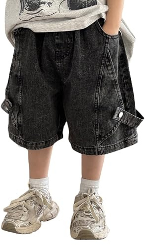 Short Jean Enfant Garcon Shorts De Sport pour Enfant D'été avec Bande Élastique Jean Jorts Droit Elastisch Y2k Décontracté Streetwear Coupe Ajustée Mode avec Poches Age 4-16 Ans