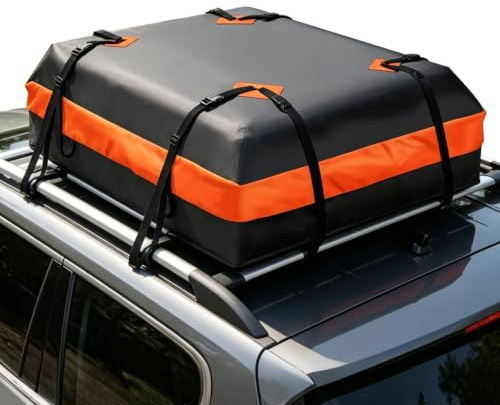 Ghligna Car Roof Bag 15 Cubic Feet (400L) - Waterproof Roof Box for Cars with/without Rack, Soft Rooftop Cargo Carrier with Anti-Slip Mat, Lock, 6 Door Hooks & Storage Bag - for SUV, Travel, Holidays