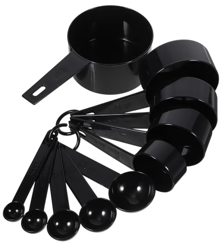 DRESSOOS Juego de 10 Cucharas Medidoras Negro para Hornear con Mango Cómodo y Mediciones Exactas, Material Pp para Repostería y Cocina