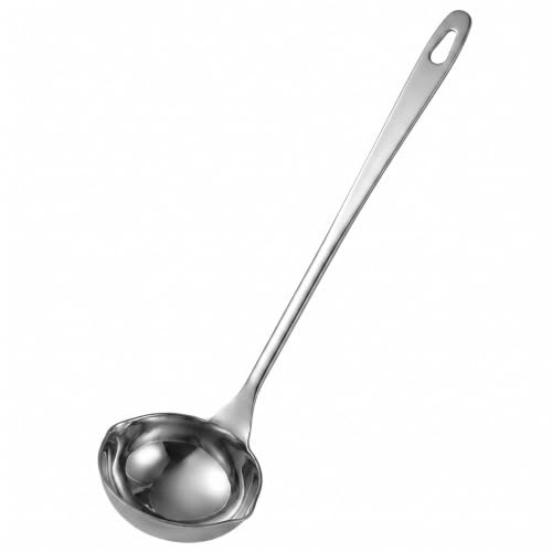 Soup Ladle with Dual Pouring Spouts Drip Free Design for Left Right Handed Users Stainless Steel Metal Ladle Spoon for Kitchen Cooking Serving Gravy Sauce Long Handle 27.5cm