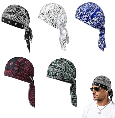 5 Pièces Bandana Homme Sport, Bandana de Cyclisme, Bonnet Sous Casque de Vélo Respirant, Bonnet Cyclisme Homme, Bandeau Sèche Rapide, pour Moto, Danse, Tennis, Camping