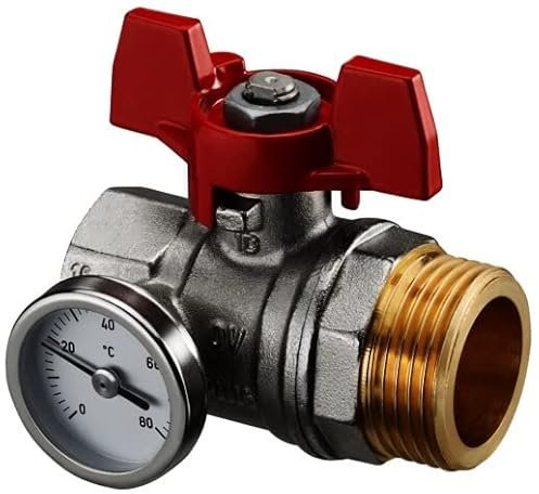Oventrop OV Kugelhahn, roter Griff m.Thermometer, 3/4IG x 1AG,flachdicht.
