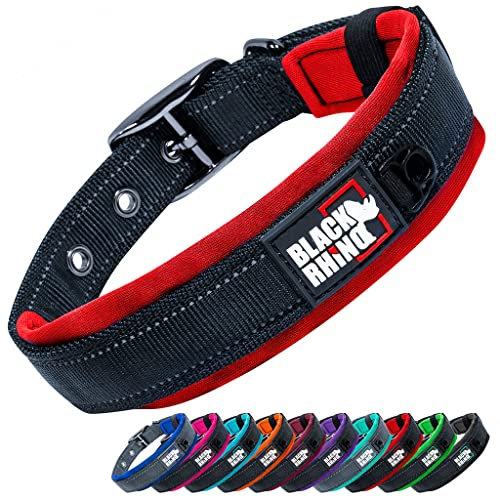 Black Rhino - The Comfort Collar Ultra Soft Neoprene Padded Dog Collar for All Breeds - Heavy Duty Adjustable Reflective Weatherproof (Medium, Red/Black)