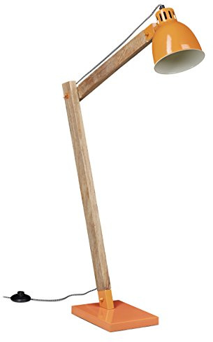 Relaxdays Stehlampe Skandinavisch, Vintage Design, max. 111 cm hoch, Holzlook, Deckenfluter, schlichtes Design, orange