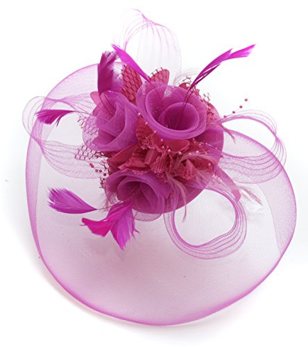 Big Fuchsia Hot Pink Fascinator Veil Hat Wedding Ascot Races Headband Clip