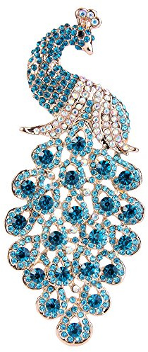 EVER FAITH Österreichische Kristall Elegante Tier Pfau Plume Anhänger Brosche Gold-Ton