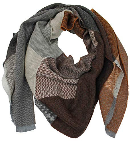 Wollschal Webschal Winterschal Herrenschal Fischgrat & Karo 210 x 50 cm aus Wolle Made in Germany (orange braun)