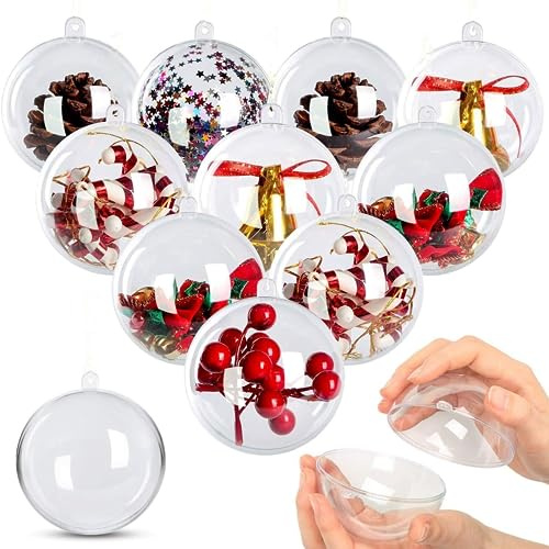 AGM 20 Stück 8 cm Transparente Weihnachtsbaumkugeln, Kunststoff Kugeln DIY Befüllbare Handwerk Kugeln, Kunststoffkugeln Ornamente für Weihnachten Neujahr, Winterthemen Dekorationen