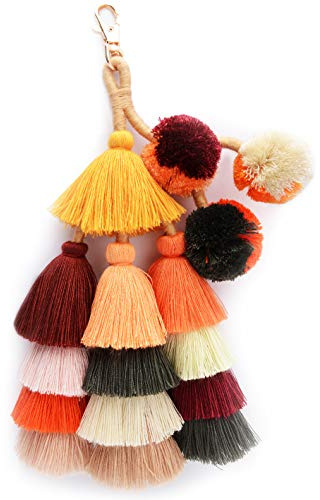 I-BOSOM Bunt Boho Pom Pom Quaste Taschenanhänger Schlüsselanhänger - - Groß