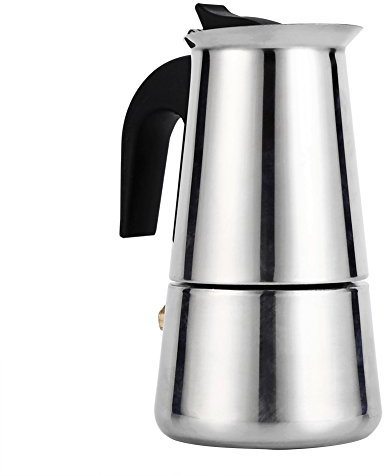 Moka de acero inoxidable, olla Moka, expreso, estufa con mango resistente al calor, perfecta para uso doméstico y de oficina (100 ml)