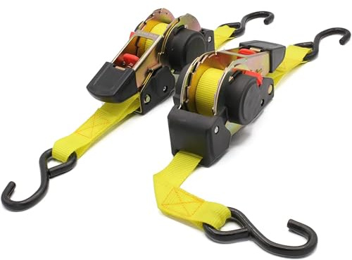 Spanngurte mit 25 mm Haken - 2 Gurte - Automatische Aufwicklung - Länge 180 cm - Spanngurt mit Ratsche - Gurt Motorrad, Anhänger, Transport - Gewicht Bruchgefahr: 640 kg