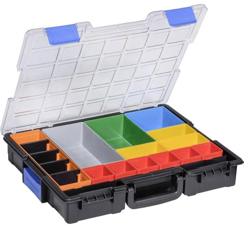 Allit Sortimentkoffer Euro Plus Pro K 44/18 aus Kunststoff Profi-Kleinteilekoffer mit Verbindungsclips, schwarz, 18 Fächer