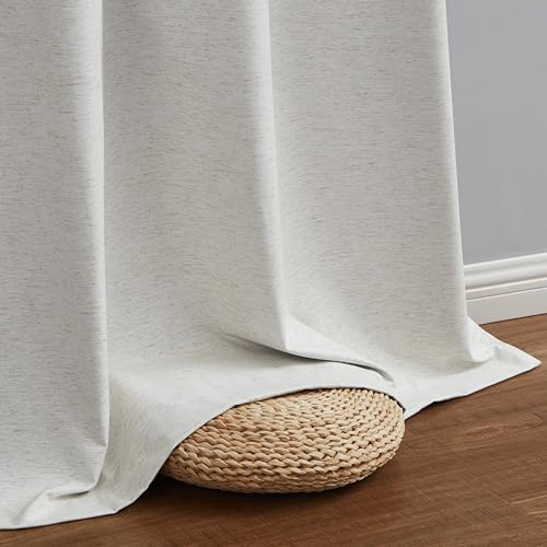 Jubilantex Verdunkelungsvorhänge, 100% Naturweiß, 2 Paneele, extra lang, für Schlafzimmer, Wohnzimmer, Bauernhaus, Leinenbeschichtung, geräuschreduzierende Fenstervorhänge, Ösen für Terrasse,