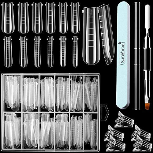 120 Pezzi Set di Forme Doppie per Unghie Forme di Estensione dello Stampo per Unghie in Gel Forme di Gel con 12 Misure Scala e Clip per Unghie Pennello in Gel Lima per Unghie a Penna