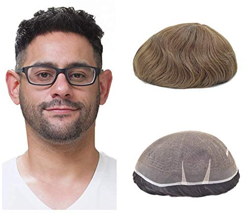 Lordhair Toupet Human Hair Herrenperücke, Französische Spitze Webart, 20 x 25 cm, Leichtes Haarersatzsystem, Mittlere Dichte, Natürlich eng Anliegend,Elegant und Schön